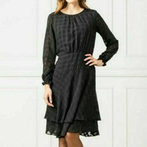 DKNY Women's Size 6 Black Long Sleeve Double Layer Skirt Dress Msrp $129.00